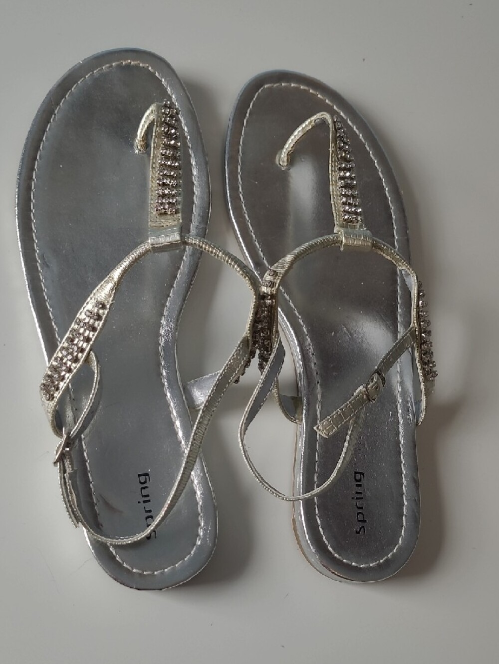 Call It Spring Silver Rhinestone T-Strap Sandals - Picture 2 of 4